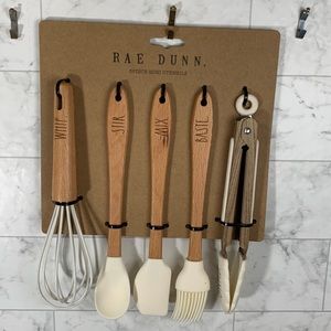 NWT Rae Dunn set of 5 mini utensils white with wooden handles